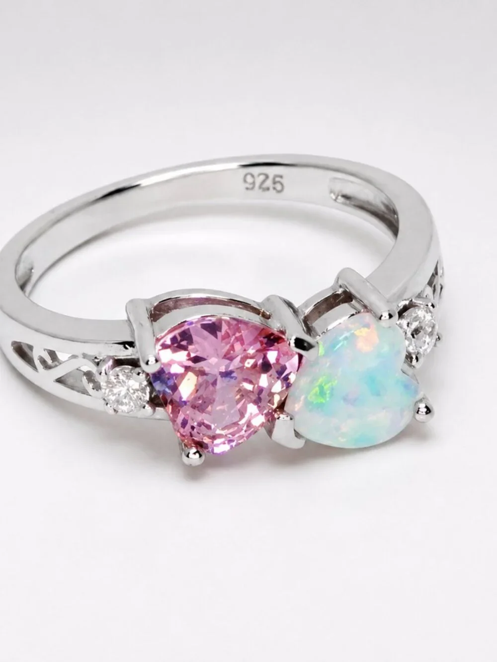 Blue Opal & Tanzanite CZ Heart Ring – .925 Sterling Silver – Size 7 R-9